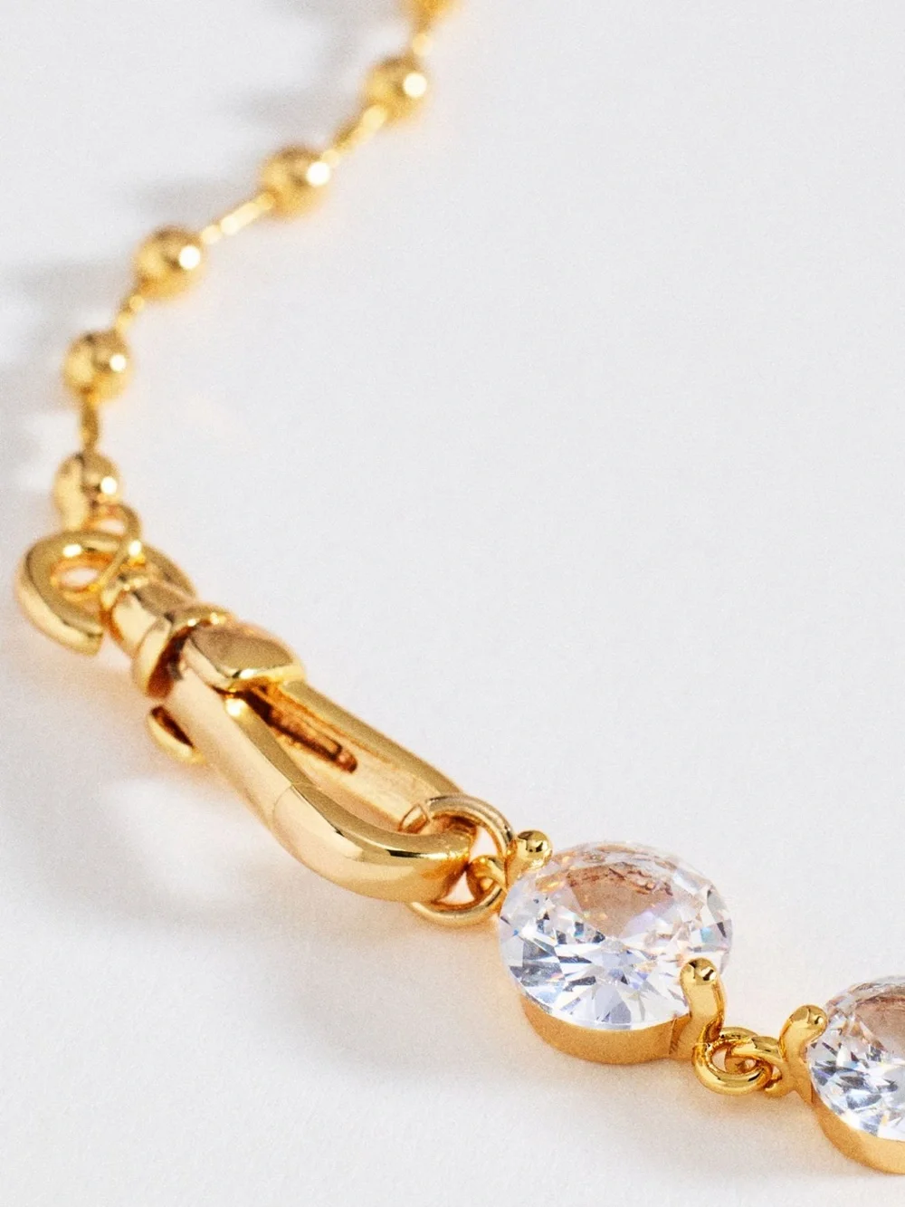 Anthropologie 14K Gold Plated Brass Bead Bracelet with Clear CZ NEW